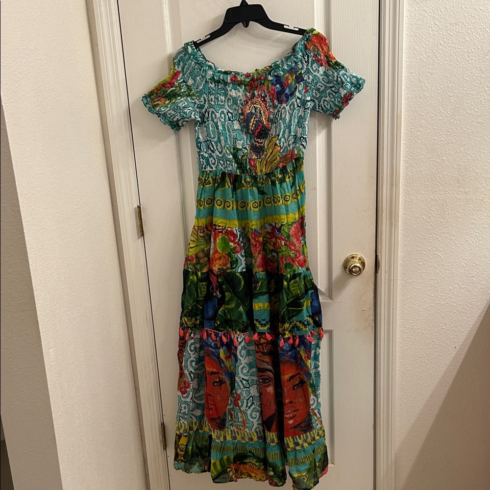 Colorful Patterned Off-Shoulder Dress